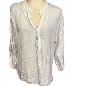 Viola Borghi Made in Italy White Linen Blouse Ling Sleeve Large